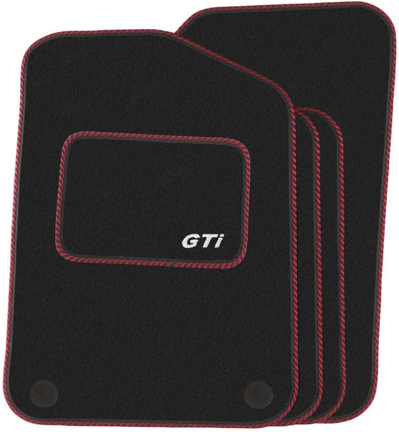 Precision - Tailored Car Mats - Intended for Volkswagen Golf MK7 2013-2020 with a Silver GTi Logo - 4 Piece Set - Non-Slip Floor Mats - Black Carpet - Red Twist Trim - Fittings Clips
