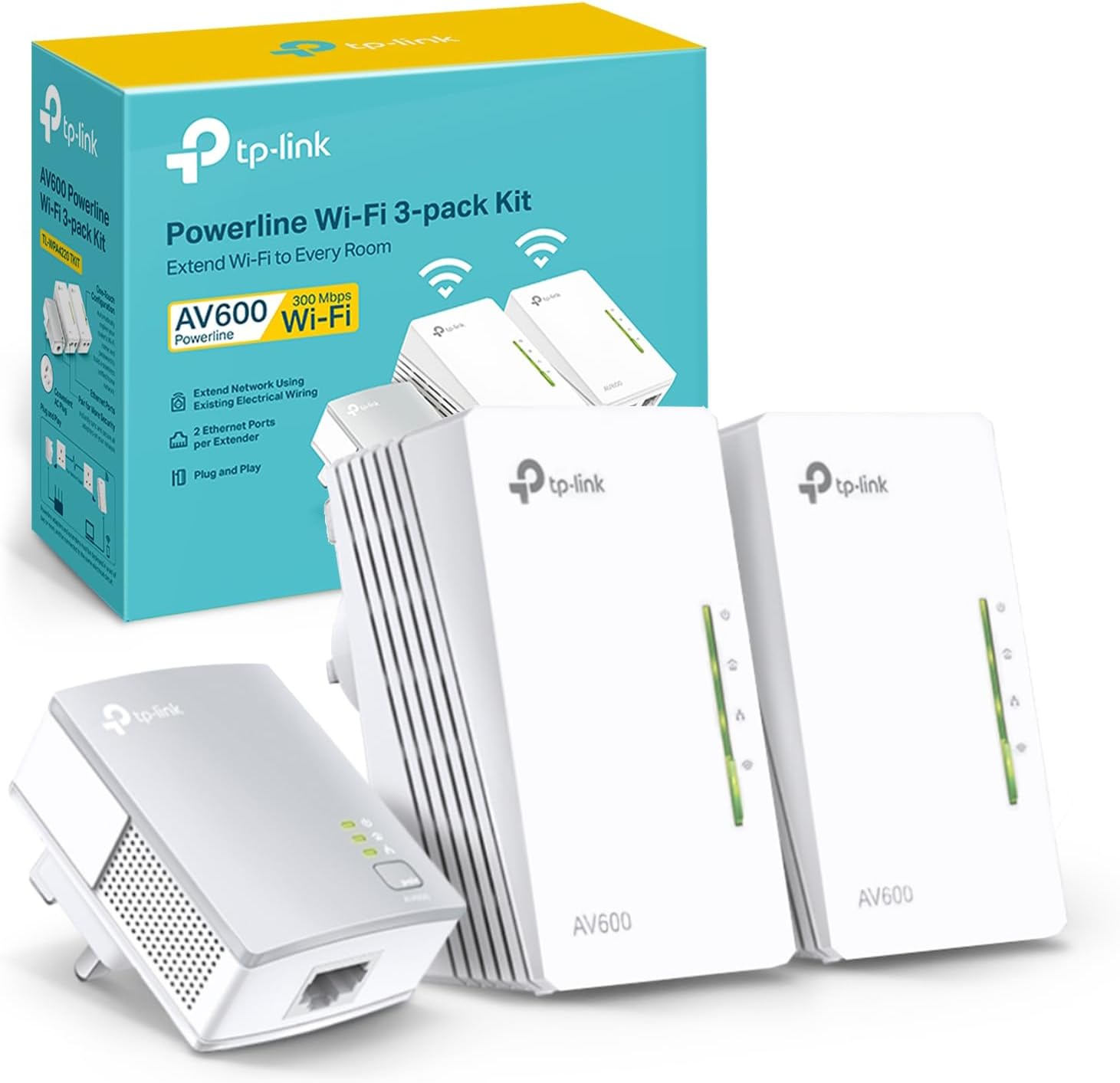 TP-Link TL-WPA4220 TKIT 2-Port Powerline Adapter Starter Kit, WiFi Extender Booster Trasfer Speeds up to 600Mbps, 2x Ethernet Ports, One-Touch Wi-Fi Configuration, Easy App Management