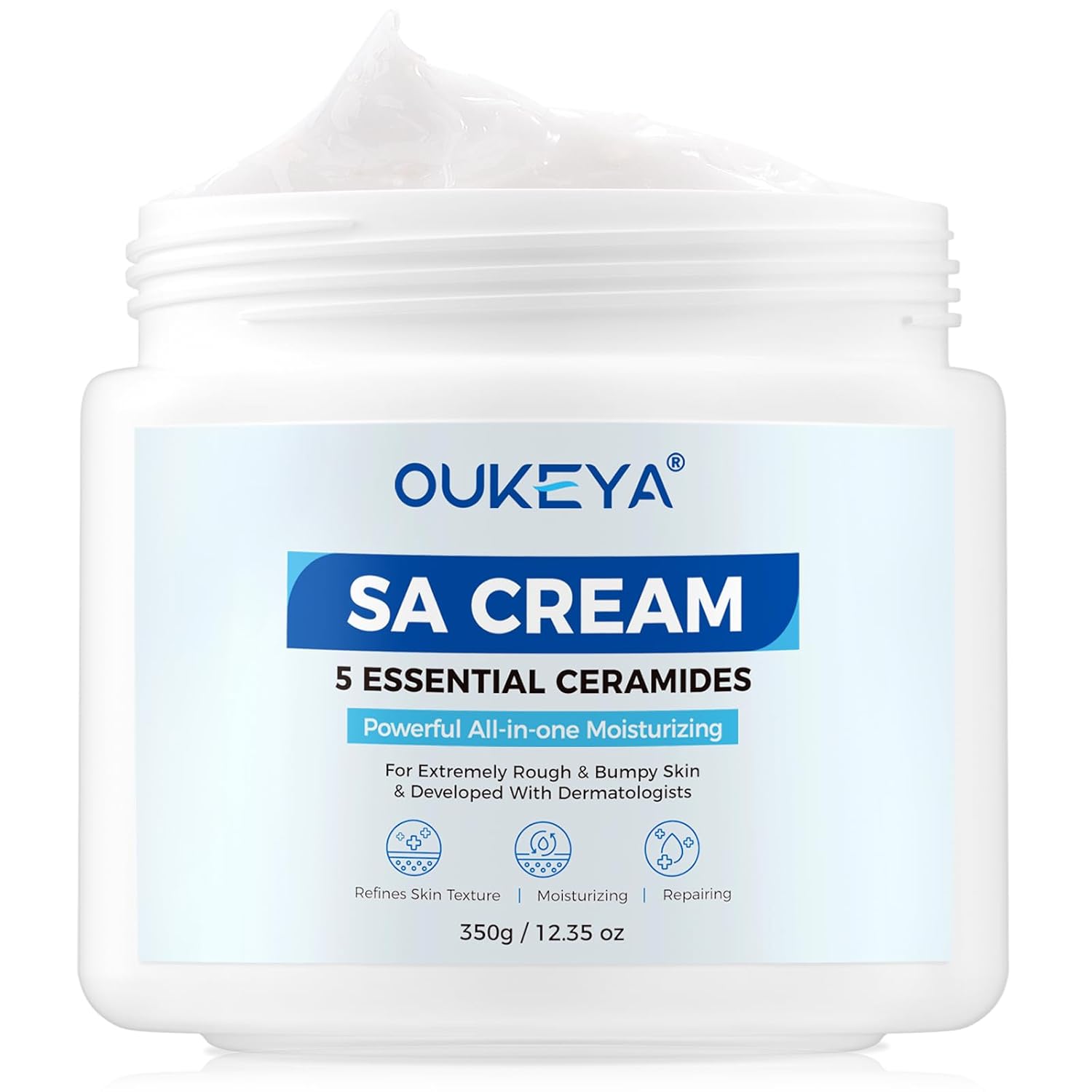 OUKEYA SA Cream for Rough & Bumpy Extremely Dry Skin with 5 Kinds of Ceramides & Salicylic Acid,Exfoliating Moisturizing Body Lotion with Long-Lasting Moisture,Dermatologist Recommended,12.35 Ounce