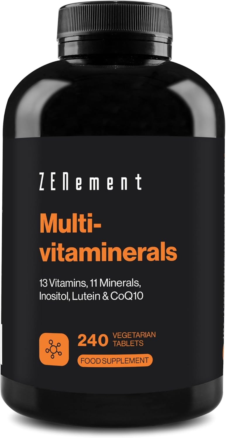 Multivitaminerals, 13 Vitamins, 11 Minerals, Inositol, Lutein & CoQ10, 240 Vegetarian Tablets | for Men & Women | Preservative-Free, Non-GMO, GMP | Zenement
