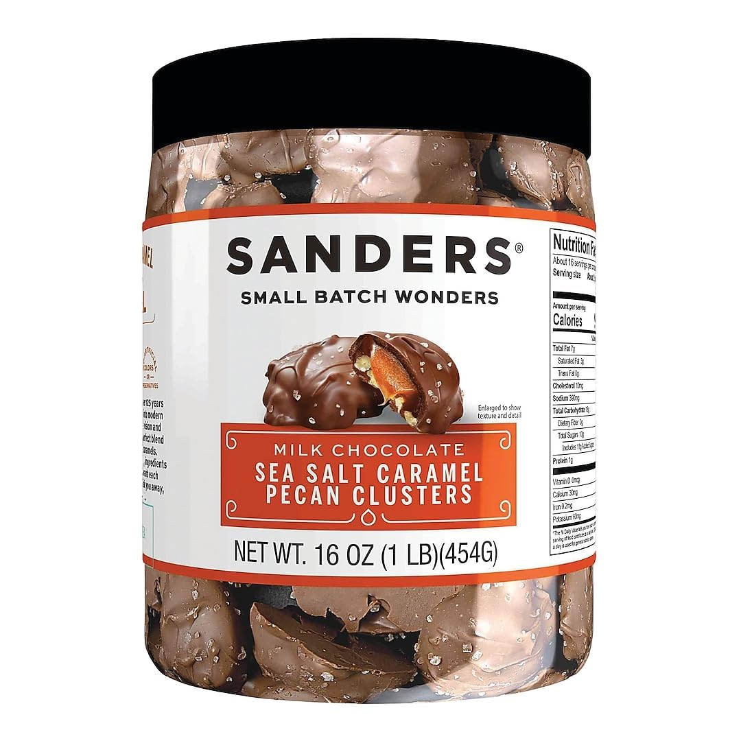 Sanders Milk Chocolate Sea Salt Caramel Pecan Clusters - 16 oz Tub