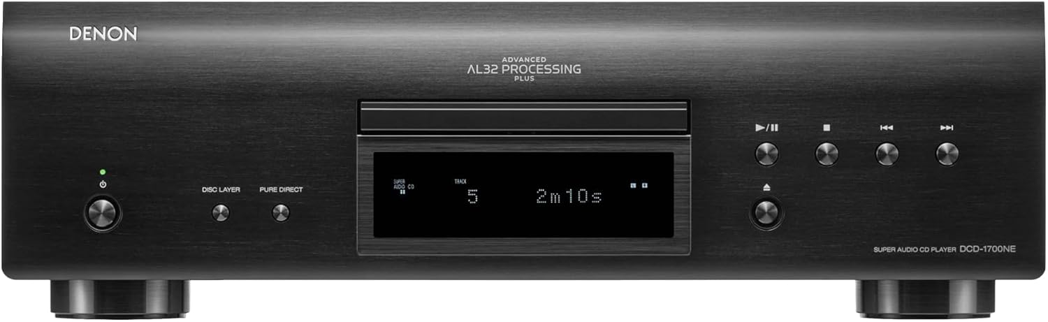 Denon DCD-1700NE CD/SACD Player, Ultra-Precision 192 kHz/32 Bit D/A Converter, Vibration-Resistant Design, Supports DSD, FLAC, and WAV Files, Pure Direct Mode, 2 Digital Audio Outputs, Black