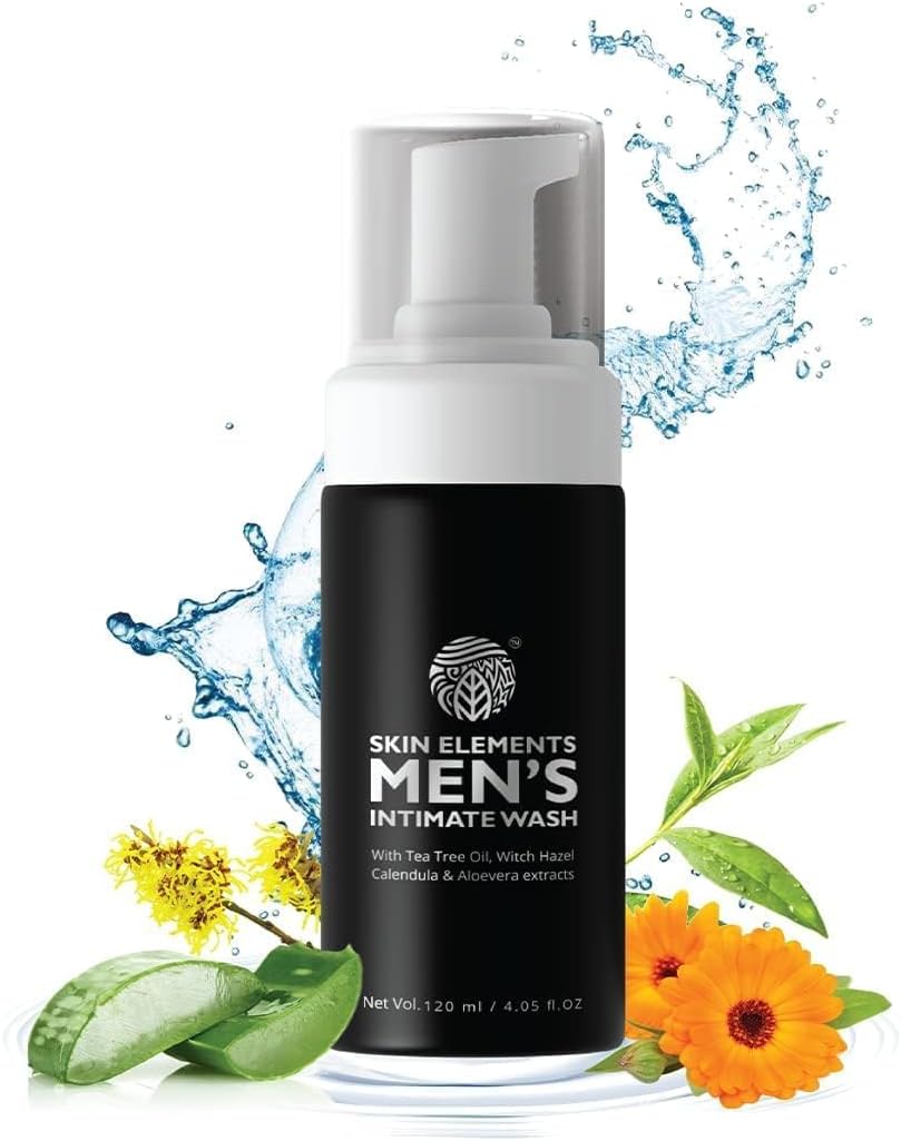 Skin Elements Intimate Wash for Men | pH Balanced Foaming Wash with Tea Tree Oil & Aloe Vera | Soothes, Refreshes & Maintains Hygiene | 4.05 fl. oz.