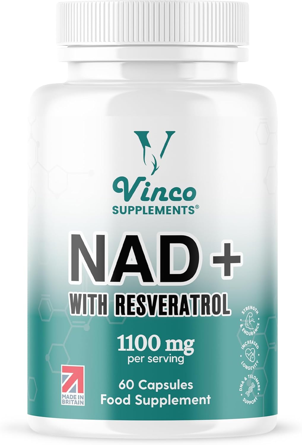 NAD + Trans-Resveratrol 1100mg, with Black Pepper 50mg for Superior Absorption, 3-in-1 Advanced Formula to Boost NAD+ Levels, Support Immune Health - 60 Capsules (30 Days Supply)