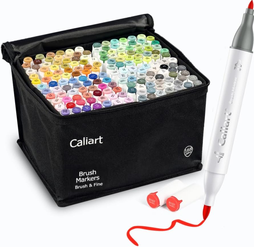 Caliart 168 Colors Alcohol Markers Brush Tip & Fine, Dual Tip Art Markers