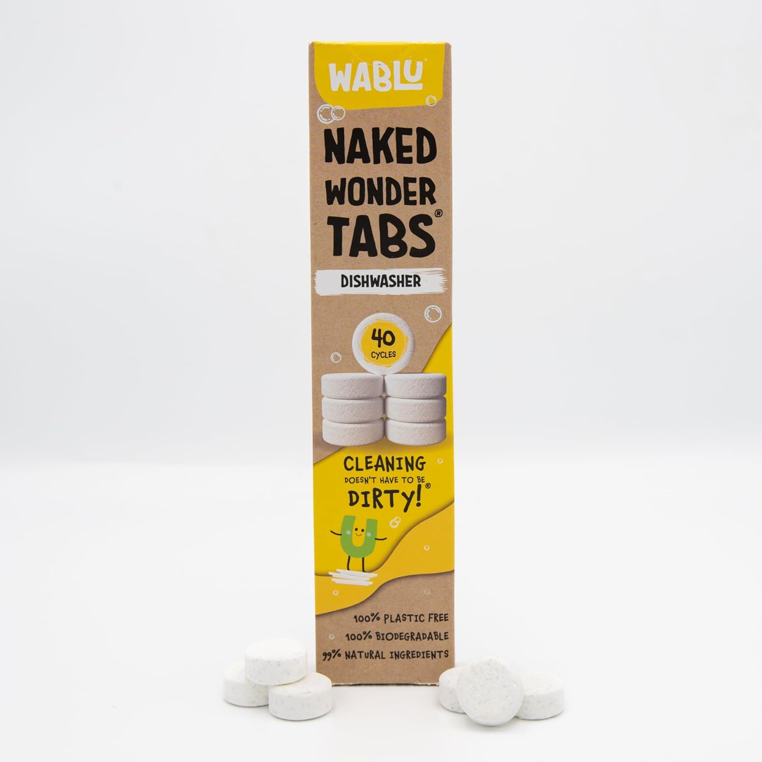 WABLU Dishwasher Naked Wonder Tabs® | Ultra-Concentrated, Plastic Free Dishwasher Tablets | Eco Friendly, 99% Natural Ingredients | Sustainable Cleaning | 40 Tabs