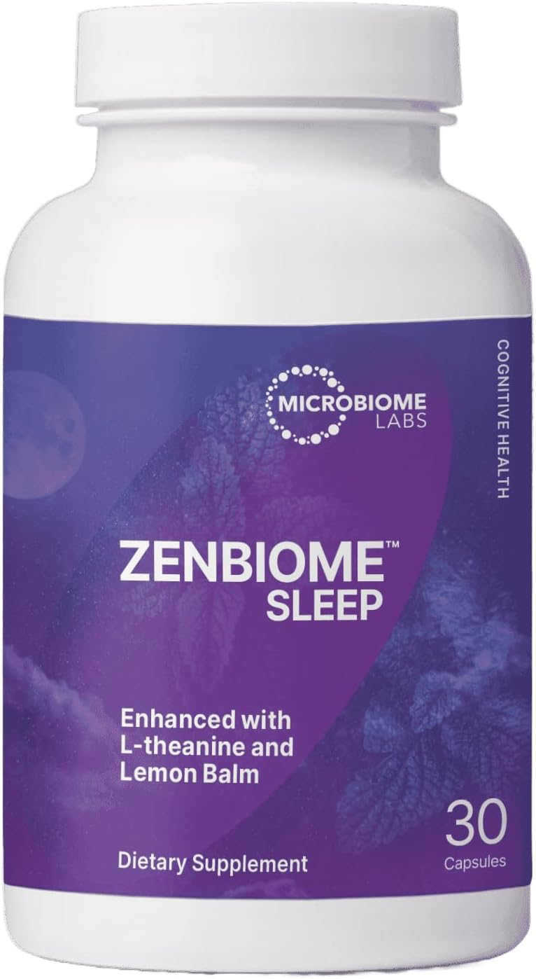 Microbiome Labs Zenbiome Sleep - L Theanine Supplement with Lemon Balm Extract & Probiotics with Bifidobacterium Longum - Help Soothe The Gut-Brain Axis at Bedtime (30 Capsules)