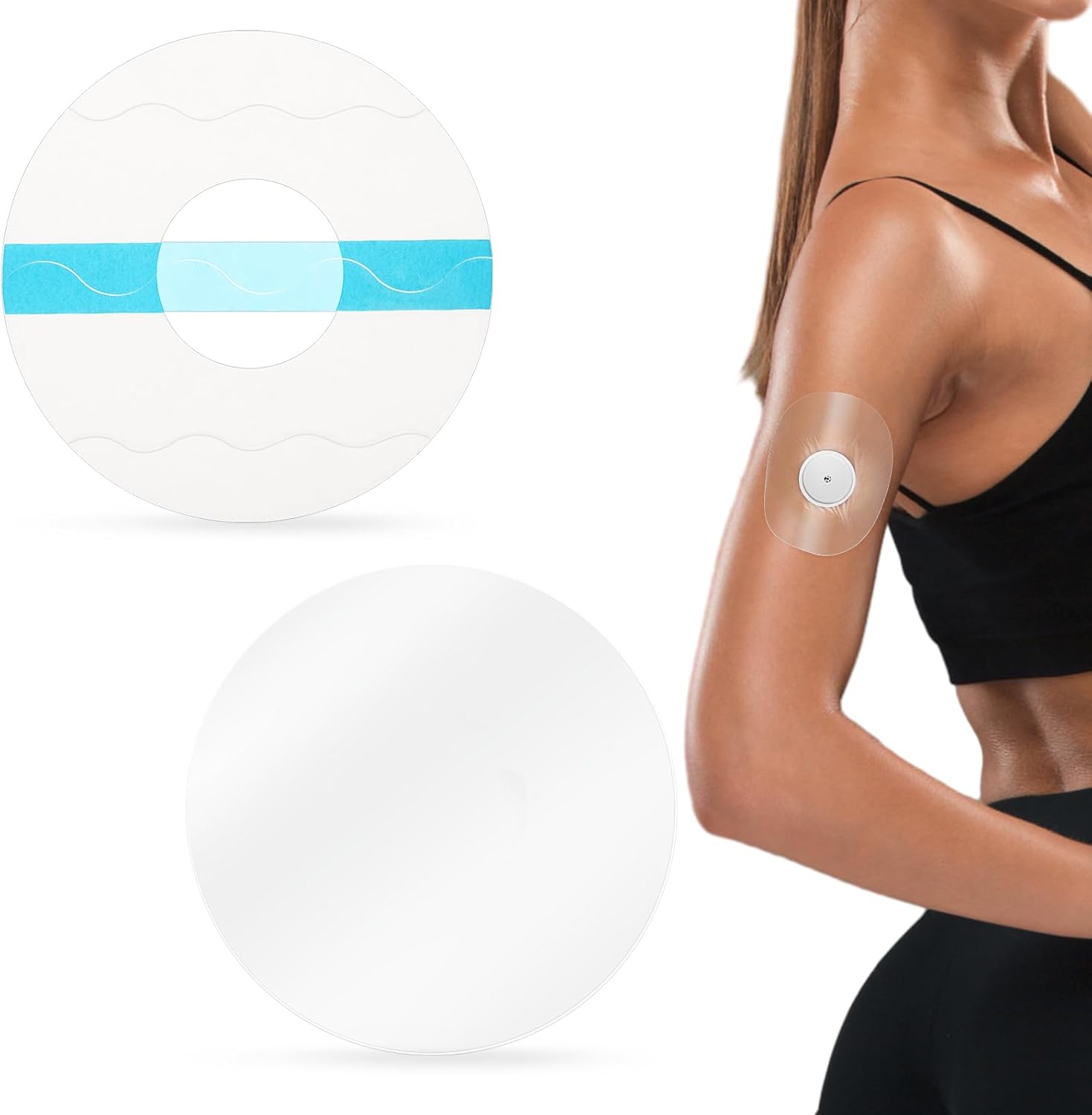 30 Pack Latex-Free Glucose Sensor Covers Medical Adhesive Patches for Precut CGM Tape with No Glue on The Center Waterproof and Strong Stick for Long Stay
