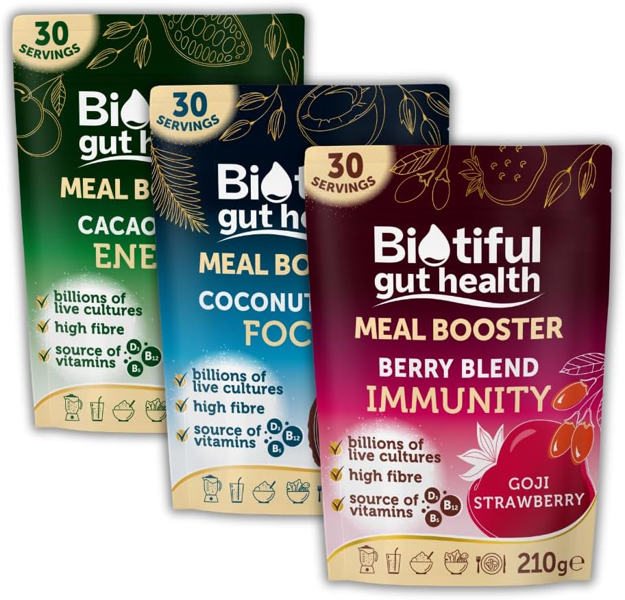 Biotiful 7-in-1 Gut Health Powder – High in Prebiotics & Probiotics for Digestive Health – Source of Protein & Vitamins (B5, B12, D3) – Affordable Everyday Price – Immunity, Focus, Energy, 90 Servings