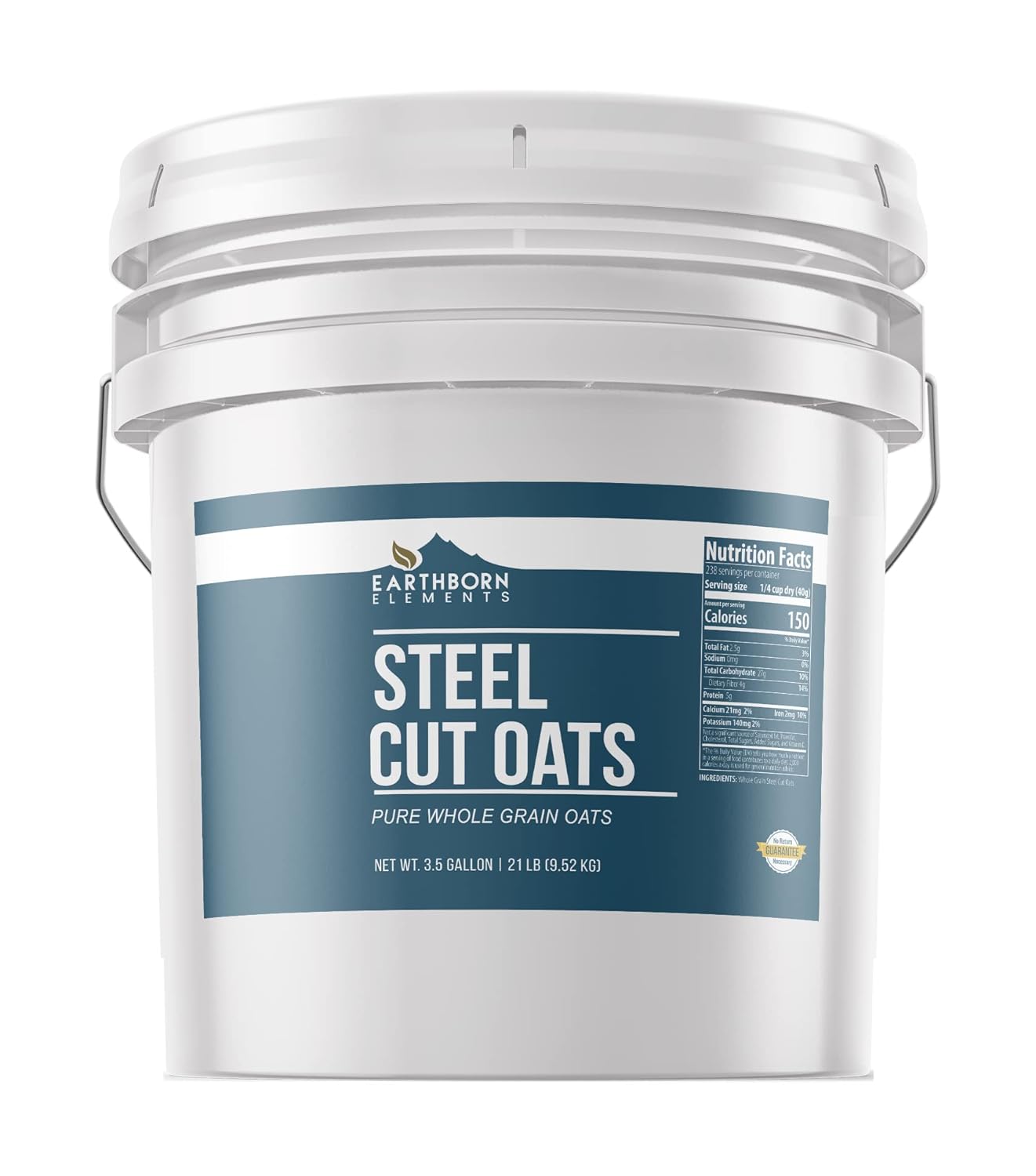 Earthborn Elements Steel Cut Oats, 3.5 Gallon Bucket, Also Called Irish Oatmeal, Breakfast, Resealable Bucket