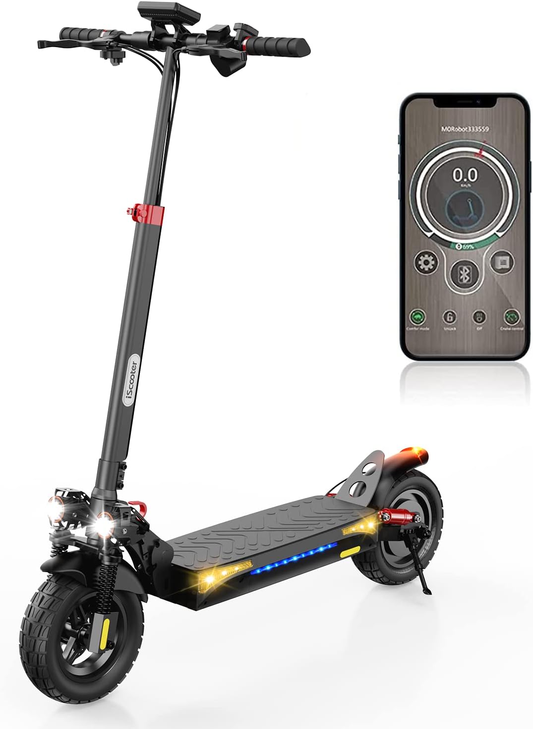 iScooter Electric Scooter, iX4 Electric Scooters Adult 10 Inches Off-road Honeycomb Tires, 45 km Long Range, 48V 15Ah Fast E-Scooter, 3 Speed Modes with APP Control, Dual Shock Suspension