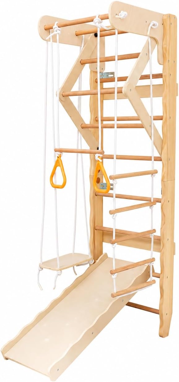 6-in-1 Wall-Mounted Indoor Jungle Gym for Kids, Wooden Swedish Ladder