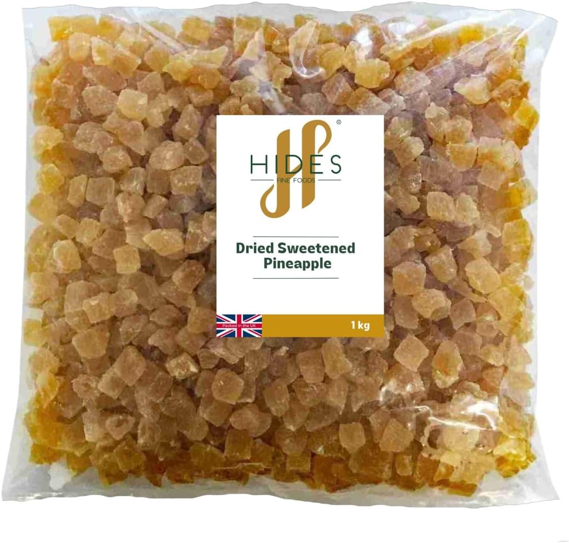 Hides Fine Foods - Dried Sweetened Diced Pineapple 1kg - Suitable for Vegetarians - GMO Free - Baking - Granola - Breakfast - Snacking - Desserts - Curries