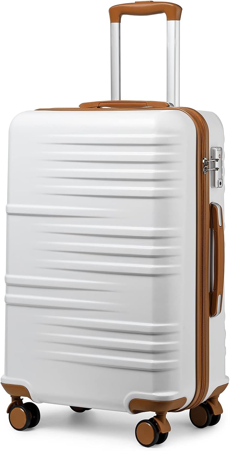 British Traveller 28" Large Suitcase Lightweight Hard Shell Luggage Durable Check in Hold Luggage with TSA Lock and 4 Spinner Wheels(28", White)