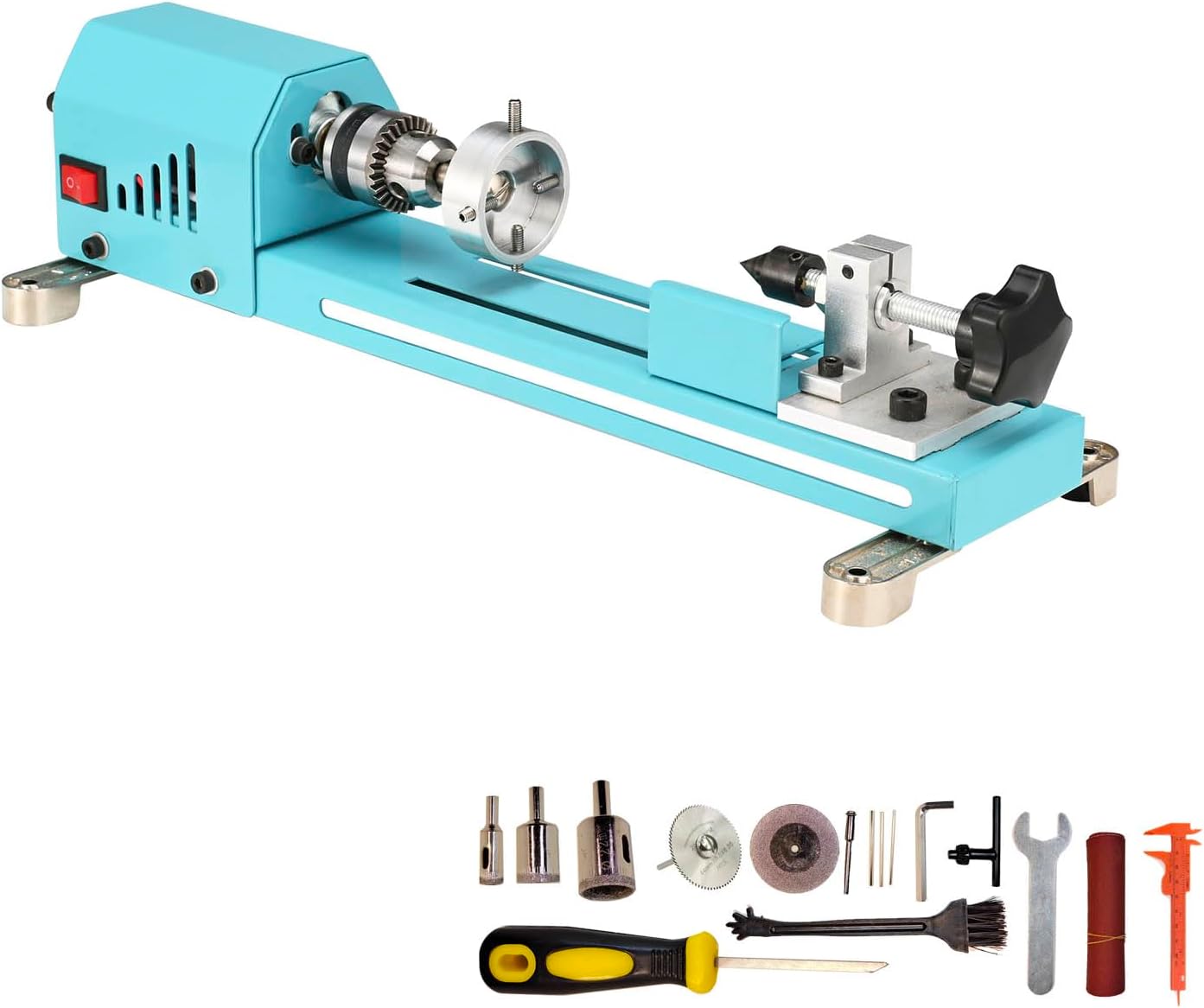 Mini Lathe Wood Lathe Machine Multi-Purpose Type Lathe Milling Cutting Grinding Polishing Professional Table Top Lathe Tool Kit