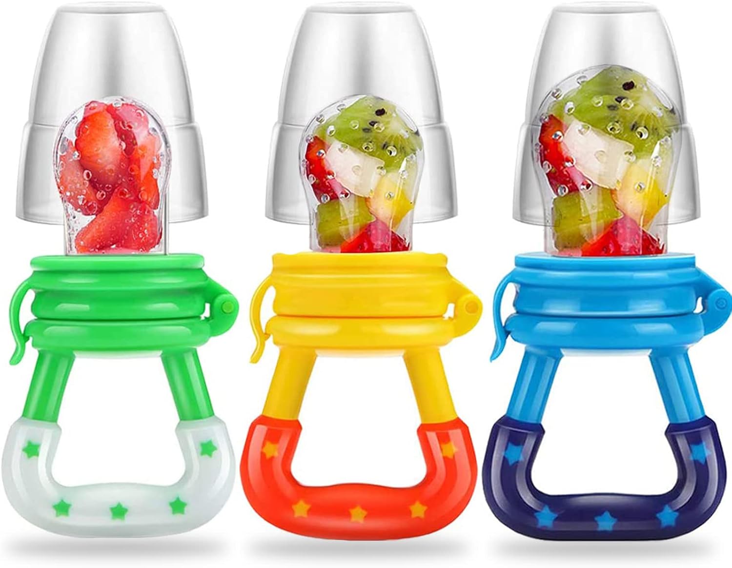 Wendergo Teething Dummy Baby Fruit Feeder Pacifier Weaning Dummies Set Silicone Food Feeders for Babies Infants Toddlers 3 Different Sizes Teething Toy Teether in Appetite Stimulating Colours