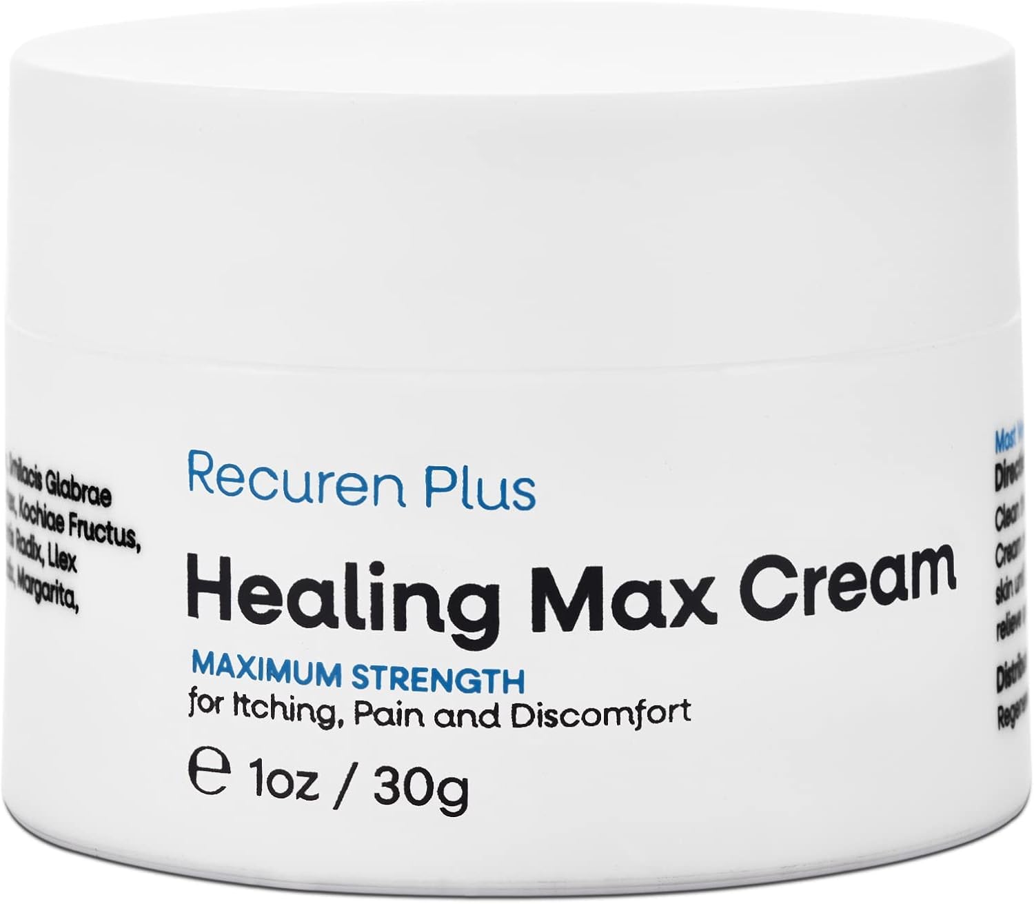 Recuren Plus Dermatitis Eczema Psoriasis Cream, Max Strength for Athletes Foot, Jock Itch, Urticaria, Rash, Rosacea, Acne, Ultimate Anti-Itch Solution 30g (1 Pack)