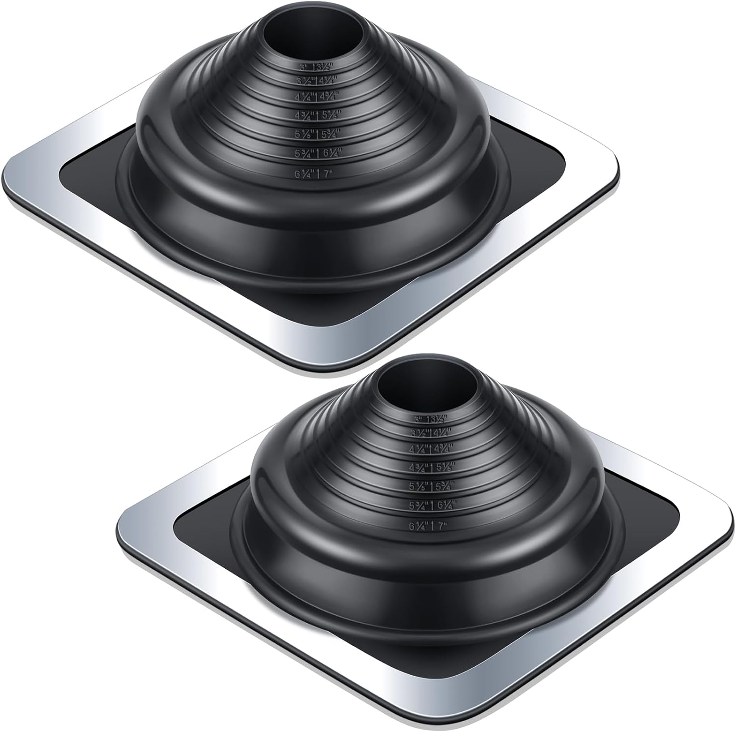 EPDM Metal Roof Pipe Flashing Pipe Flashing Boot Roof Vent Boot Flashing Roofjack, Pipe OD 3" to 7" /4" to 8"/6-3/4" to 14",Square Base, Black(2 Pcs,11" X 11"(#4))