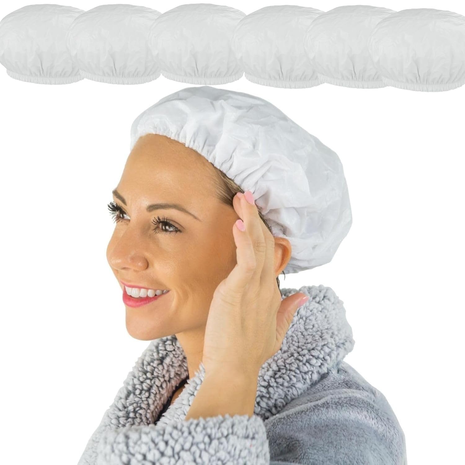 Vive No Rinse Shampoo Cap (6 pcs) - Soft Shower Caps with Conditioner - Scentless Hair Wash and Care - Disposable, Waterless and Microwavable - Perfect for Post-Surgery, Elderly and Rehabilitation