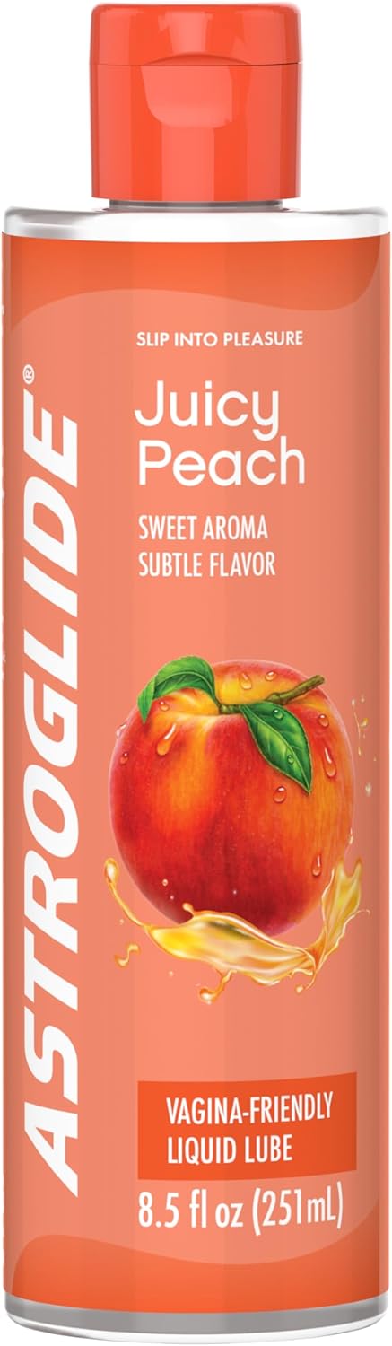 Astroglide Peach Flavored Personal Lubricant (8.5oz), Long-Lasting Sex Lube for Men, Women and Couples, Delicious Flavor, Hypoallergenic, Vaginal Safe, Condom Compatible