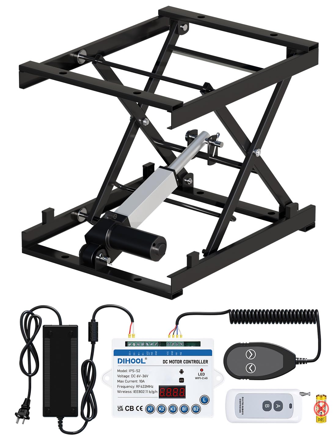 DIHOOL Electric Scissor Lift Table 130Lbs, 100-370MM Height Adjustable Lifting Platform