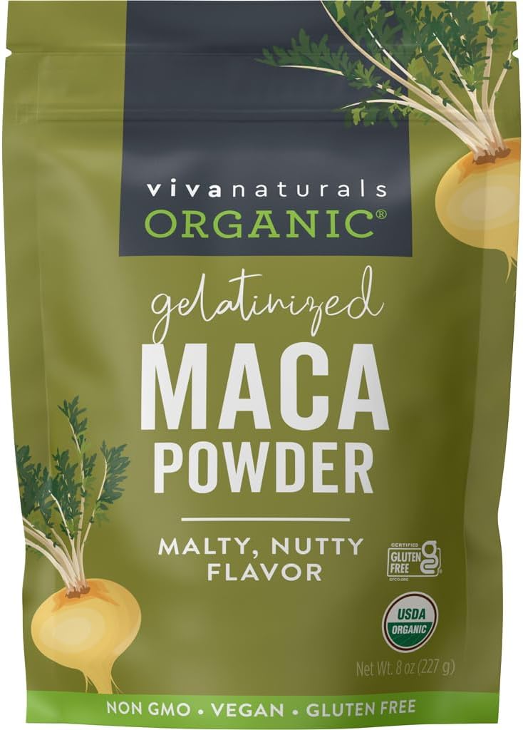 Viva Naturals Organic Maca Powder - Gelatinized Maca Powder Organic, Vegan and Kosher Peruvian Superfood - Certified USDA Organic, Gluten-Free & Non-GMO, 8 oz Resealable Bag