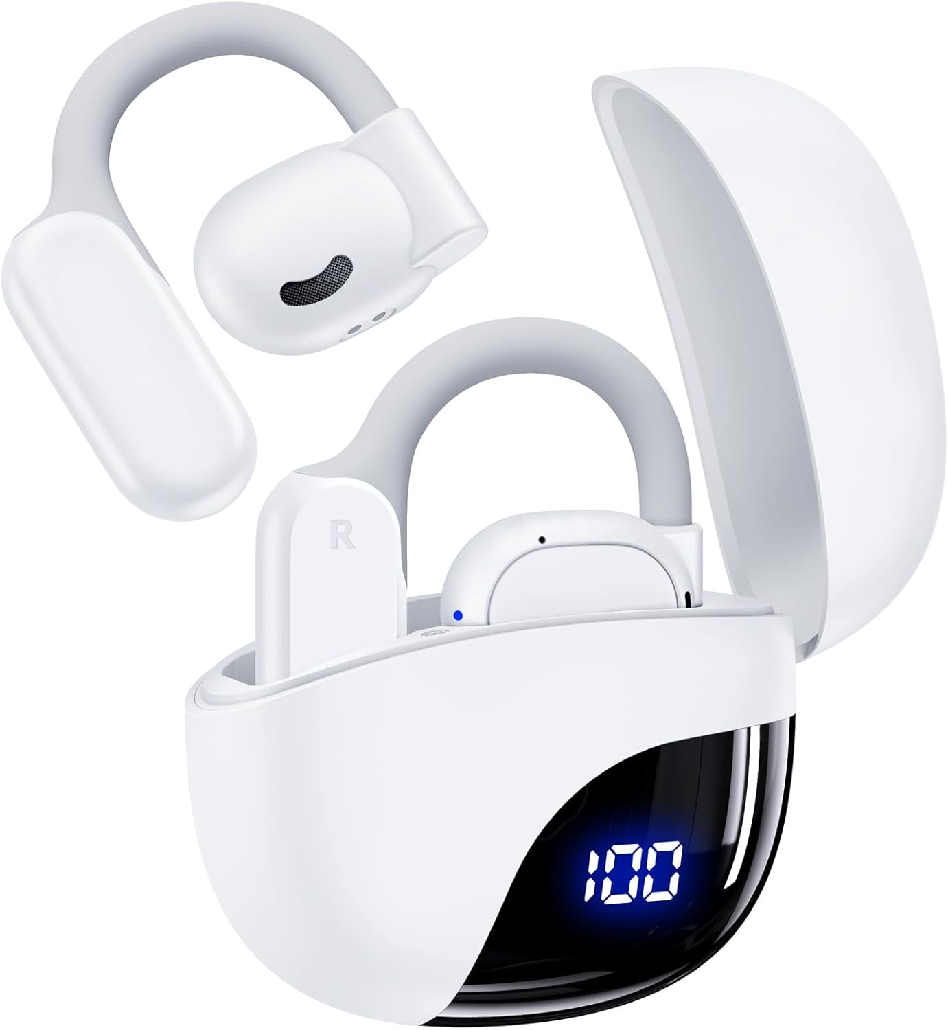 TAGRY Open Ear Earbuds Bluetooth Headphones 80Hrs Playtime Wireless Ear Buds with Earhooks IPX7 Waterproof Touch Control Earphones Sport Headsets Bluetooth 5.3 Headsets for Workout Running White
