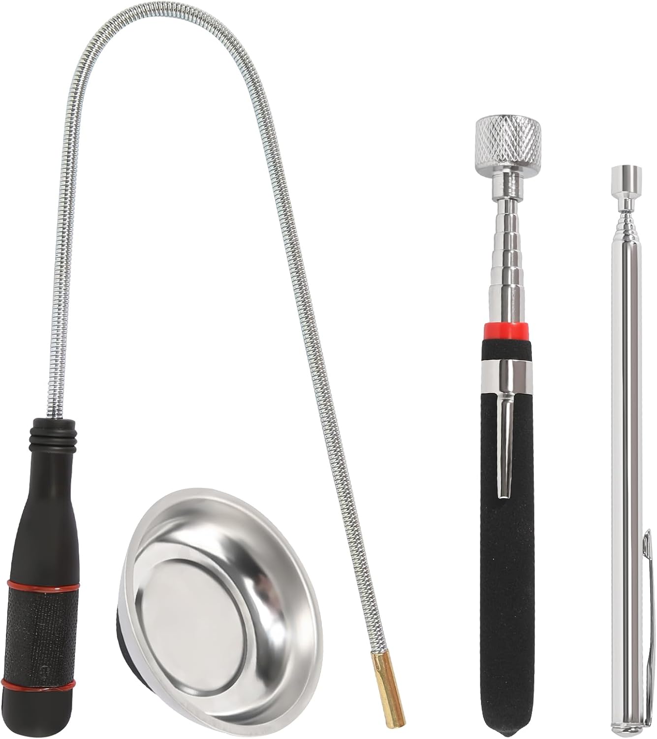 Telescoping Magnetic Pickup Tool, 4 Pieces Extendable Magnetic Pick Up Tools, Flexible Bendable Spring Magnet Stick for Picking Up Small Parts Metal Objects