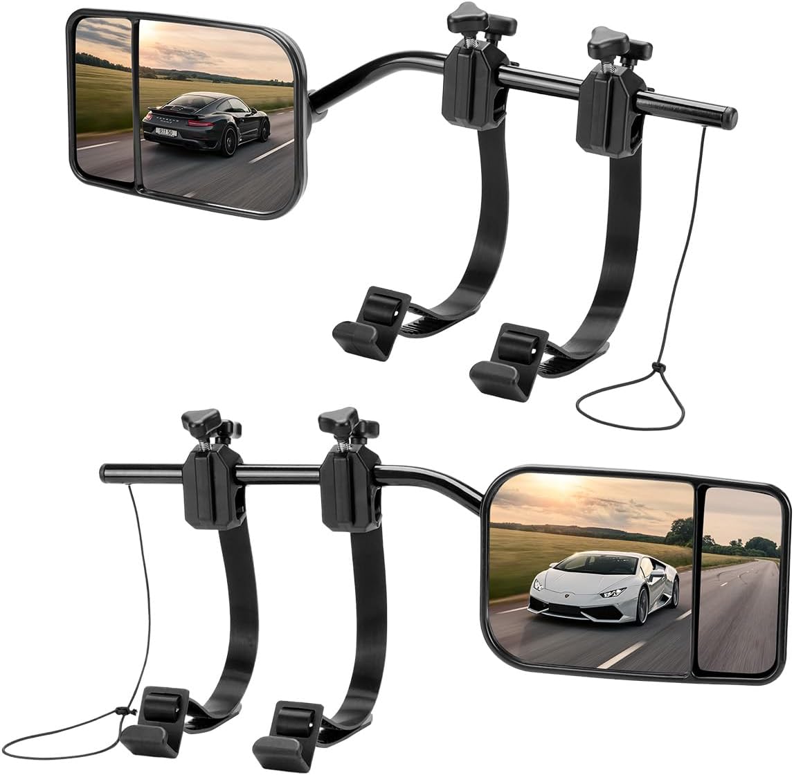 CEMOFE Convex Caravan Towing Mirror Caravan Mirrors for Cars Wing Mirror Extensions for Caravan Universal Adjustable Dual Convex Mirror with Clamps & Rubber Straps for 4x4 Motorhome RV Vans Pair