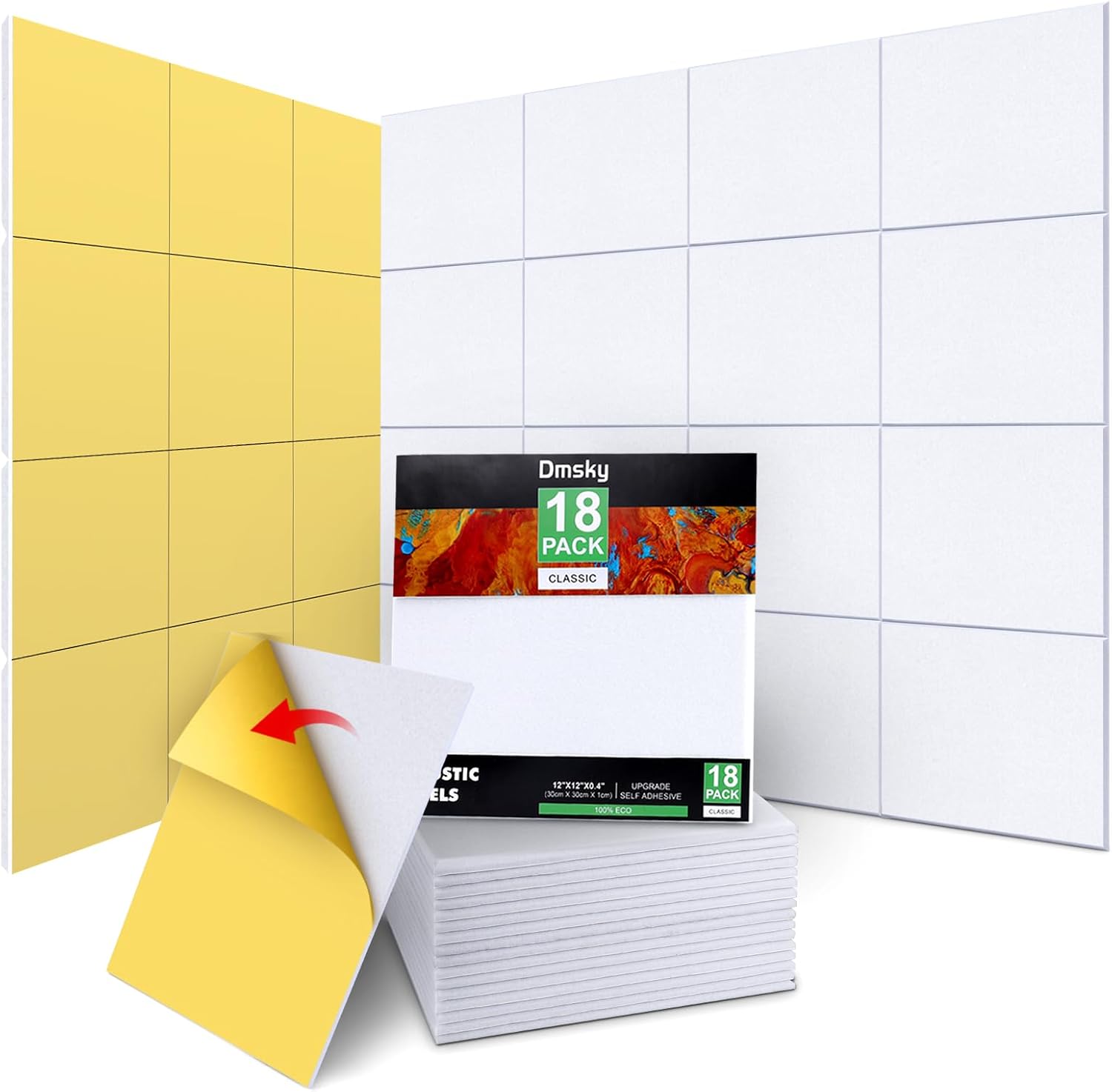 18 Pack White Acoustic Panels 12"X12"X 0.4"Soundproof Wall Panels Wall Decoration Sound Absorbing Panel High-Density Sound Deadening Panels Acoustic Treatment Panel For Home Studio