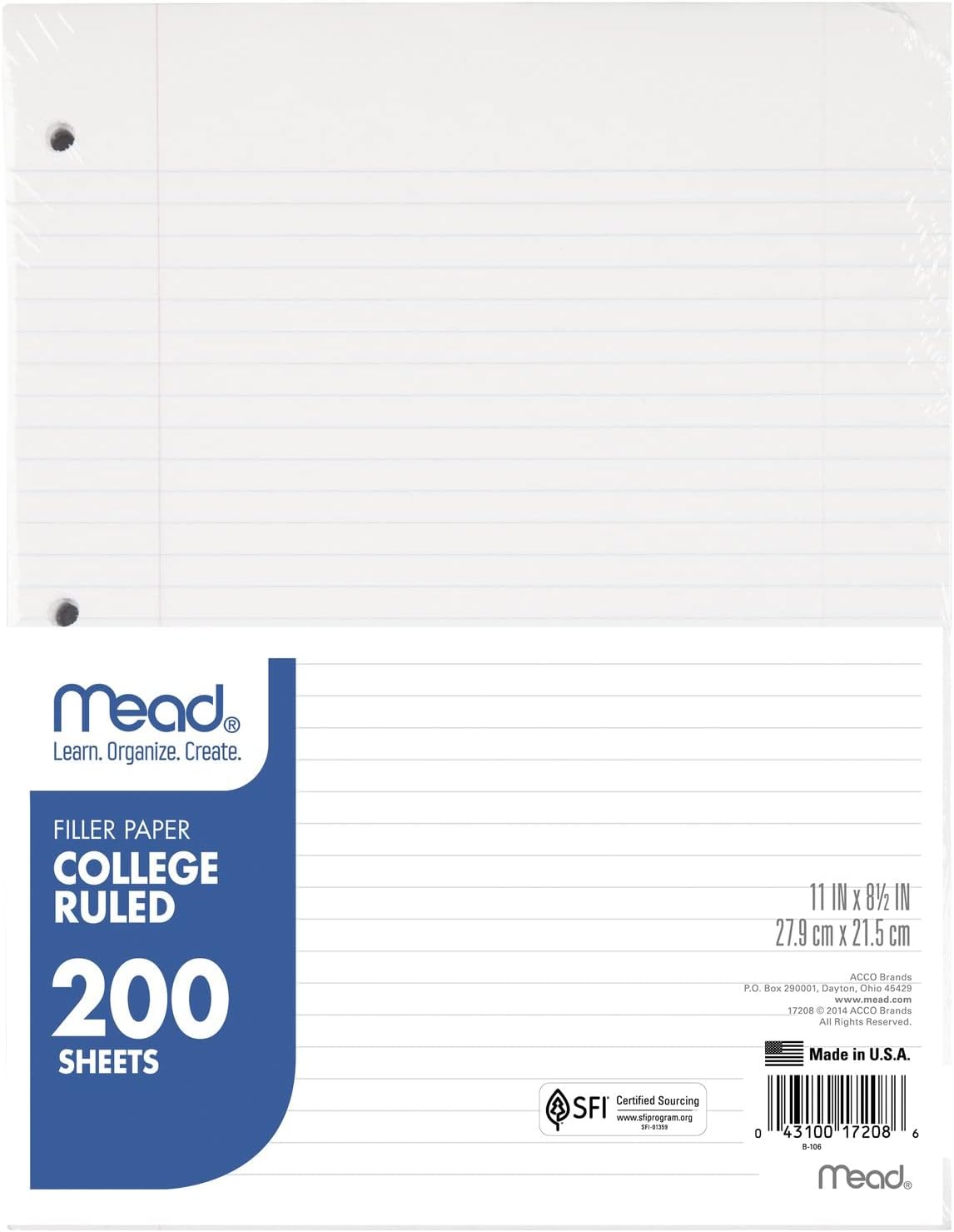 Mead Economical Filler Paper, College Ruled, 11 x 8-1/2, 200 Sheets