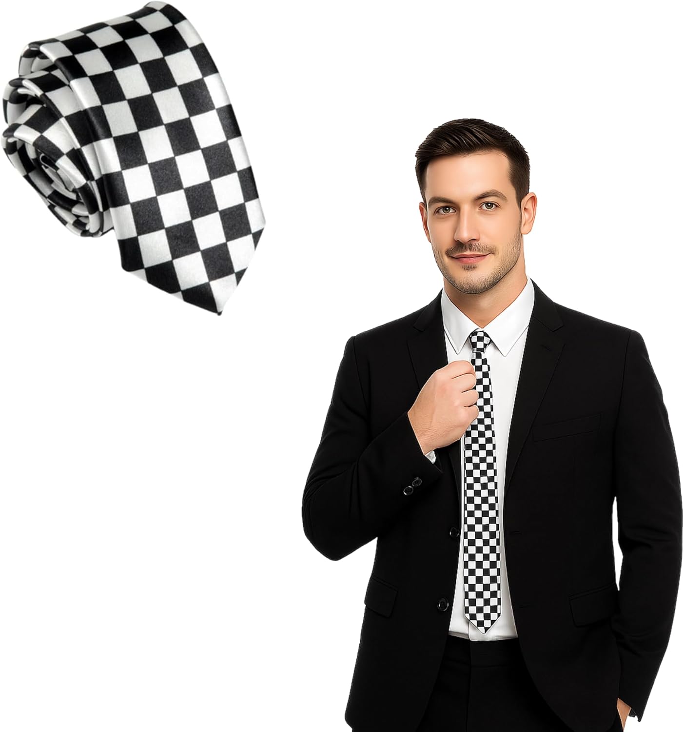 FNA Fashions® Mens Classic Slim Skinny Satin Tie Adult Wedding Fancy Party Solid Plain Necktie