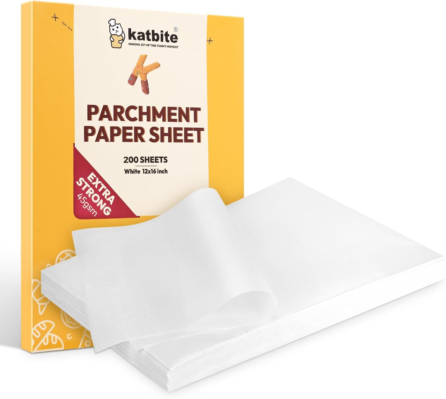 Katbite Baking Paper Heavy Duty 200 PCS, 12 x 16 Inchs (30x40cm) Greaseproof Paper Sheets, Non Stick Parchment Paper for Baking, Cooking, Freezing, for Oven, Kitchen, Air Fryer, Freezer, Pastry