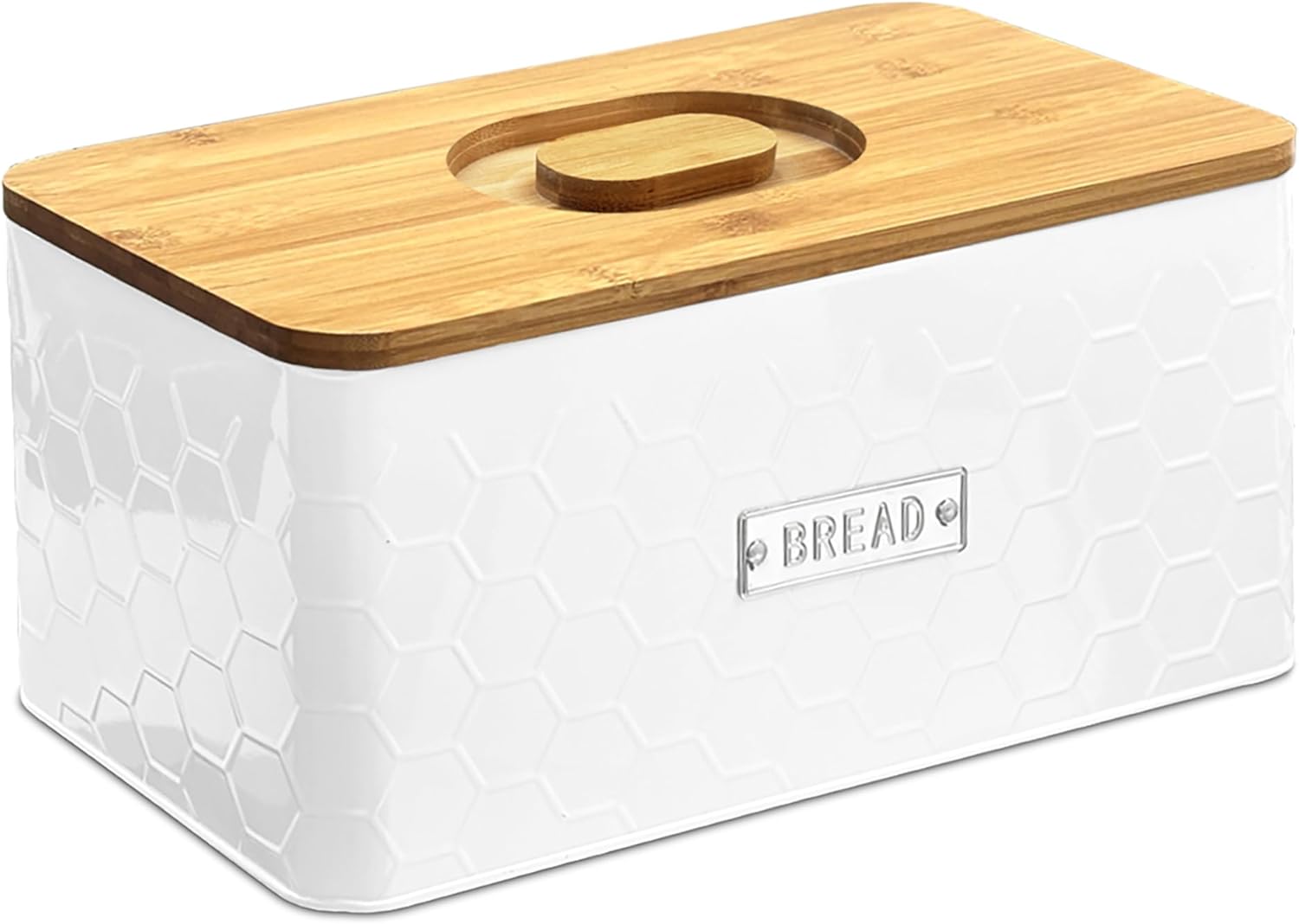 vensovo Bread Box for Countertop – Large White Metal Bread Bin with Bamboo Cutting Board Lid, Farmhouse Bread Storage Container for Homemade Bread, Baked Goods & Kitchen Counter Organization