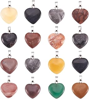 FASHEWELRY 20Pcs Heart Shaped Stone Pendants 15 Styles Healing Crystal Chakra Gemstone Rock Necklace Charms for Jewelry Making Hole: 2x5mm
