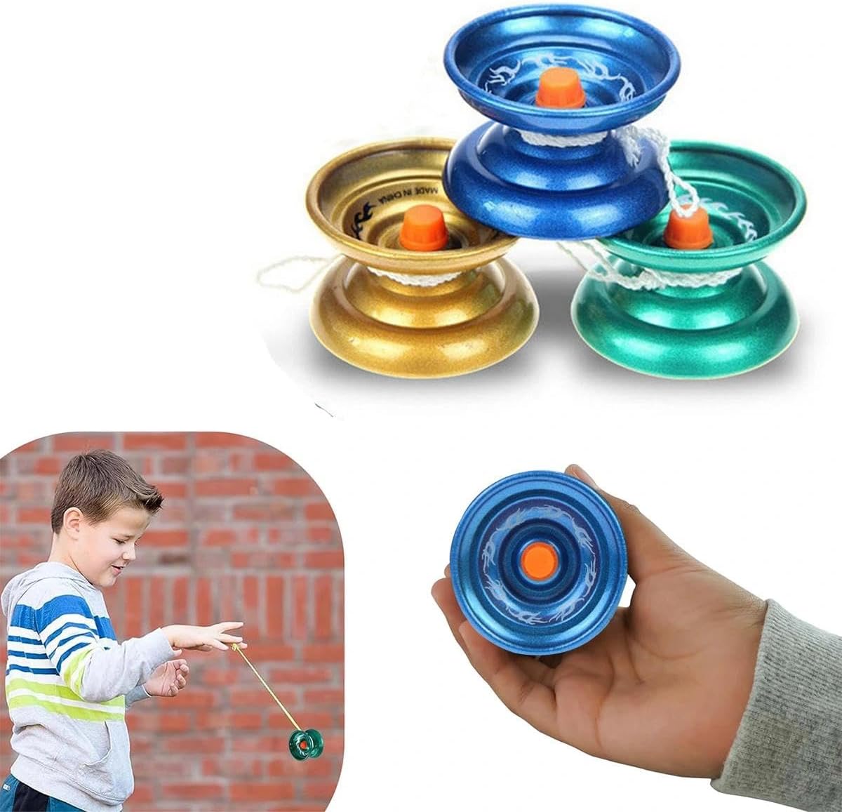 Aczyqws Alloy metal responsive yo-yo, aluminium yo-yo for beginners, stable and sturdy balance type, 1 extra string, suitable for children's play Diameter 5.5cm