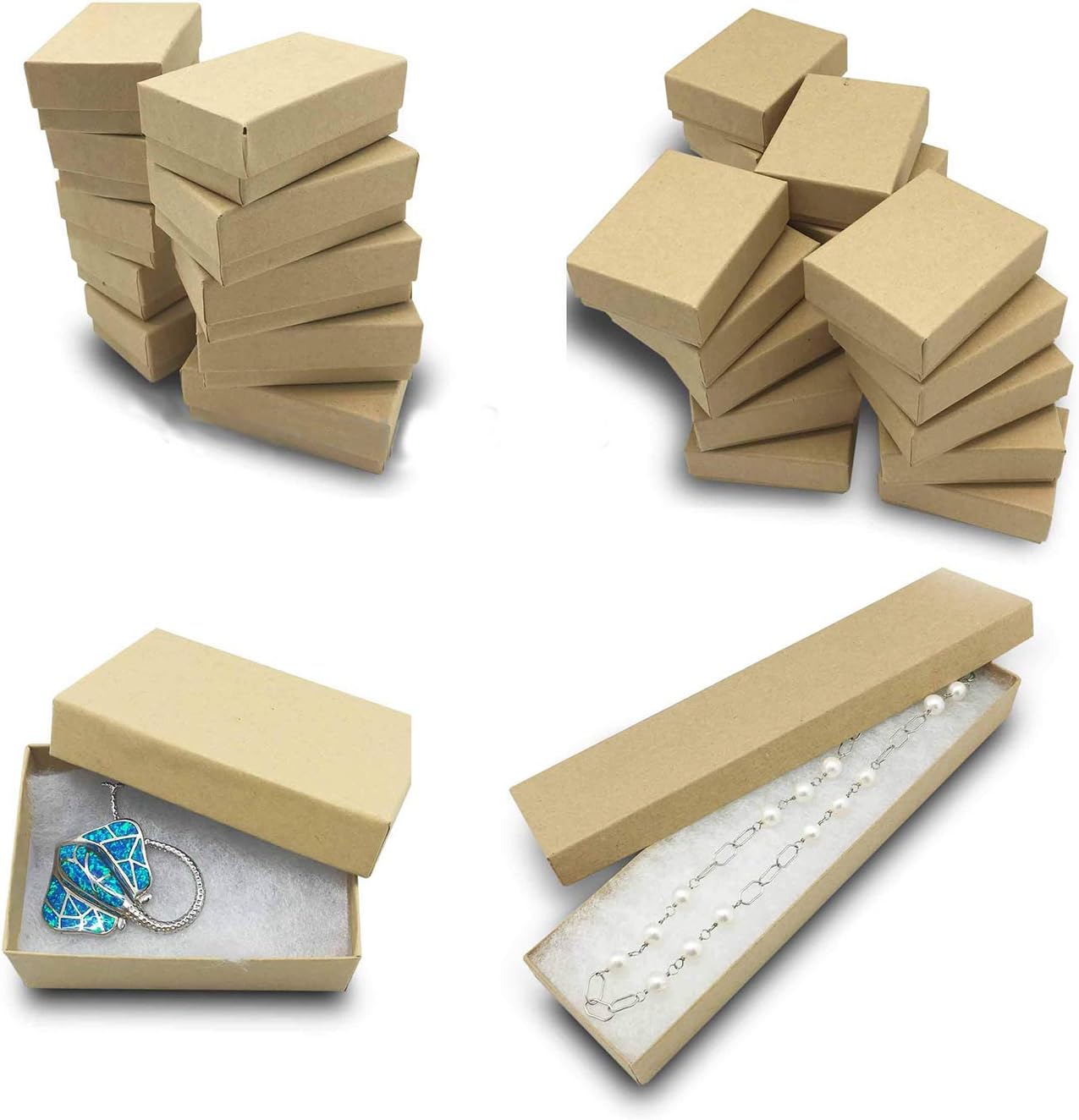 TheDisplayGuys - 25-Pack #99 Cotton Filled Cardboard Paper Jewelry Boxes Gift Case - Kraft Brown (5 Sizes Assortment) - for Shipping or Storage