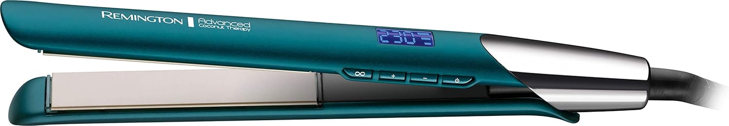 Remington Advanced Coconut Therapy Hair Straightener - Micro-Conditioners infused with Coconut & UV Filters release to nourish hair - Intelligent Heat Sensor to prevent overheating, 150°-230°C, S8648