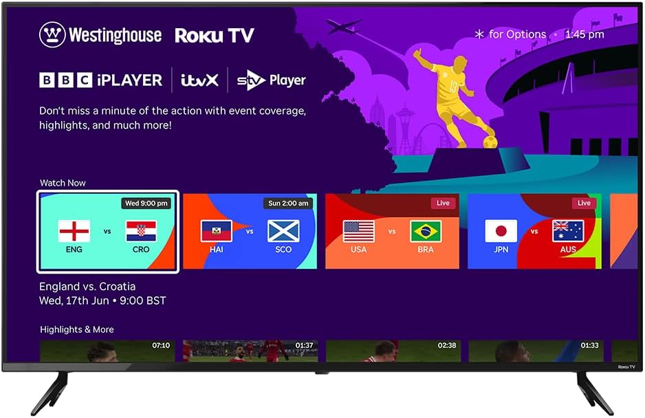 Westinghouse 24 Inch Smart TV Roku OS - LED HD, Freeview, Netflix, Apple TV+, BBC iPlayer, Dolby Audio, HDMI, USB- Ideal Small TVs for Bedroom, Lounge or Kitchen 【Energy Class E】