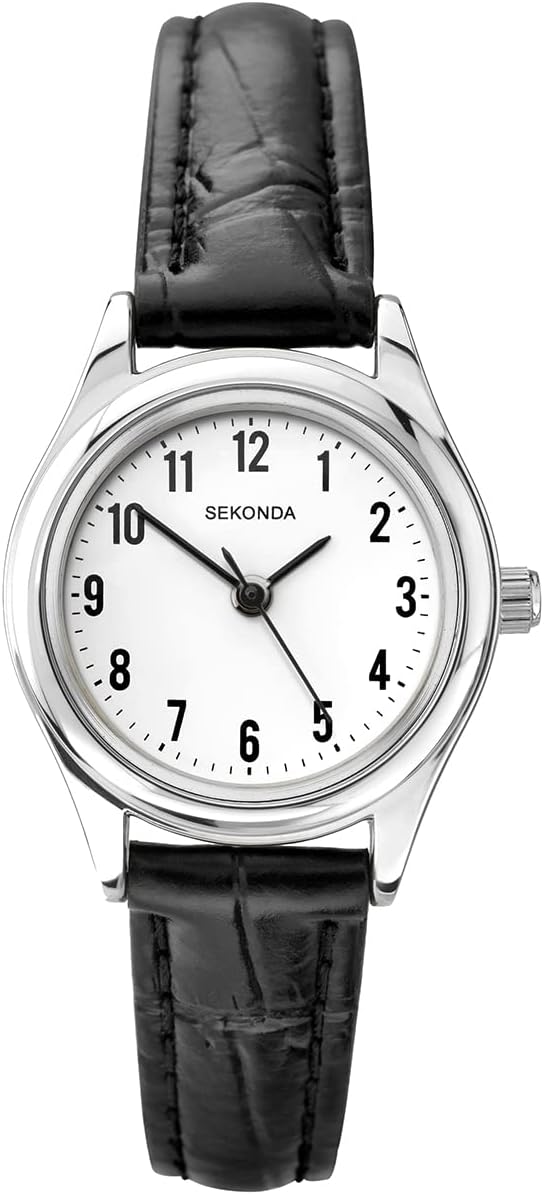 Sekonda Evans 27mm Womens Easy Reader Analogue 3 Hand Classic Quartz Watch White Dial Mineral Glass Leather Strap Stainless Steel Caseback