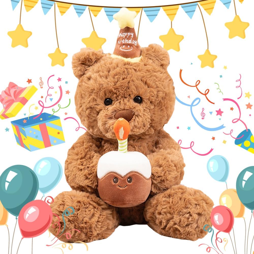 KBIBCK Personalised Teddy Bear, 30cm Teddy Bear Stuffed Animal Holding Cake, Cuddly Toy, Soft Toy, Home Decor, Gifts for Girlfriend Boyfriend on Valentines Day Birthday Christmas Anniversary