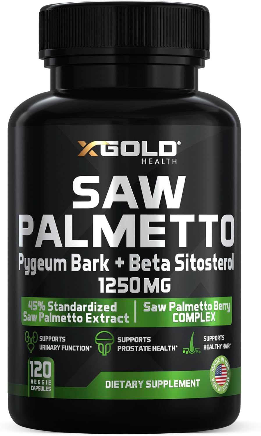 X Gold Health Saw Palmetto Prostate Supplement for Men | Pygeum Bark | Beta Sitosterol Supplement | Potent 3X Formula | Urinary Function Prostate | DHT Blocker Hair Growth | 4 Month Supply Male Pills
