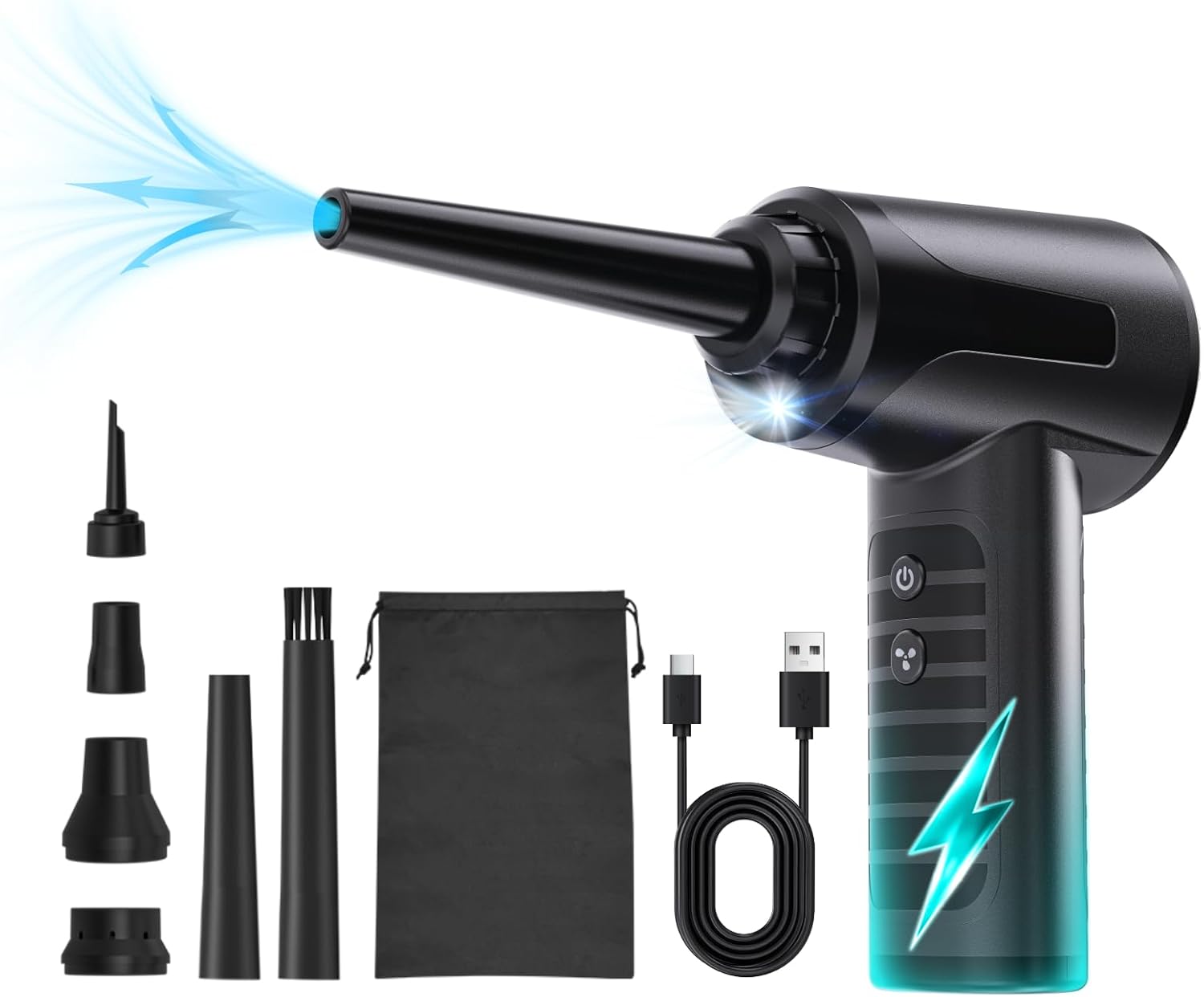 Electric Compressed Air Duster Rechargable Air Blower for Car 100000RPM Air Can Duster for Computer PC Mini Blower Cordless with Led Light Handheld Blower Keyboard Cleaner, Black