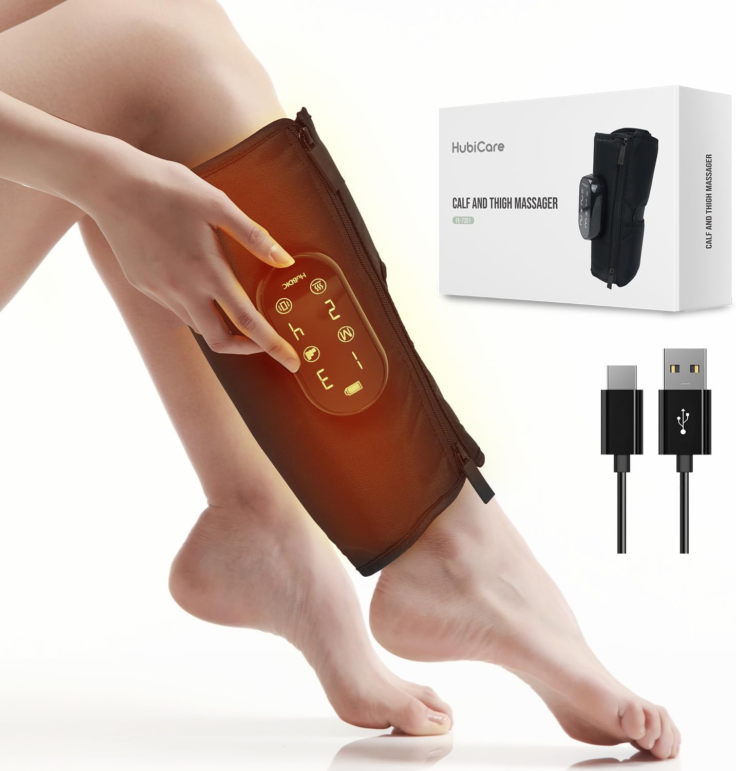 HubiCare Calf and Thigh Leg Massager, Compression Massager with 4 Modes 3 Intensities, Heat, Vibration, Rechargeable, Adjustable Size, fit Most Size for Leg Relaxation, Gifts Mom Dad (1 pcs)