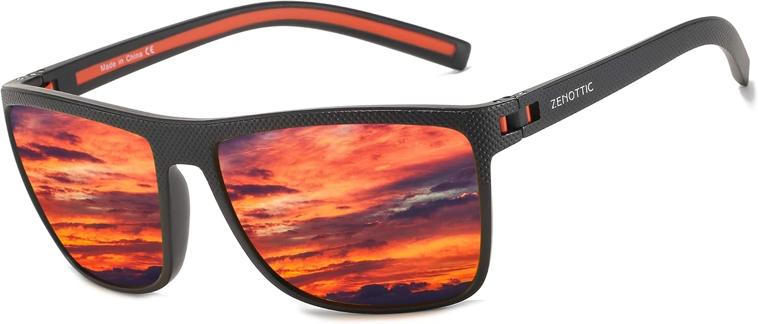 ZENOTTIC Polarised Sunglasses for Men Lightweight TR90 Frame UV400 Protection Square Sun Glasses