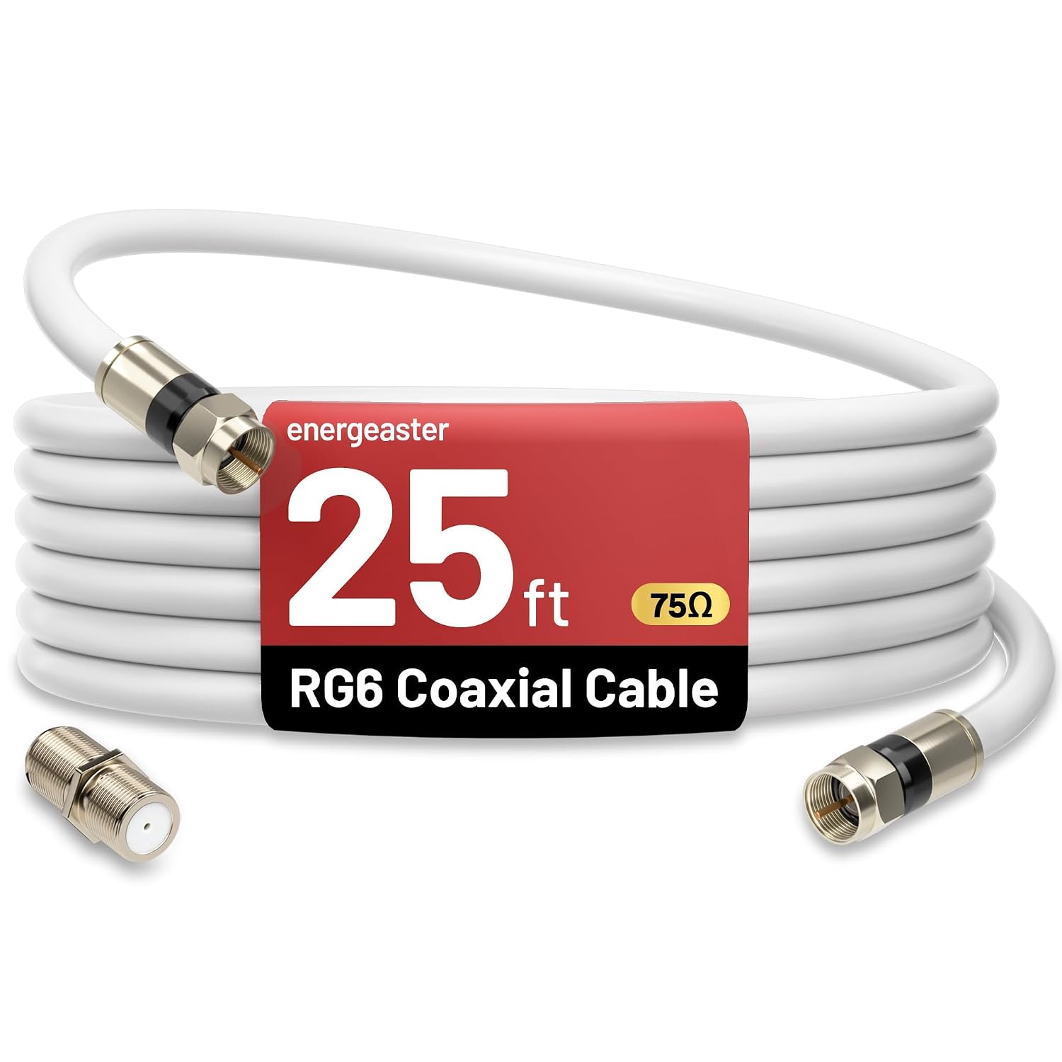 energeaster 25FT RG6 Coaxial Cable with F-Type Connector, White Coax Cable