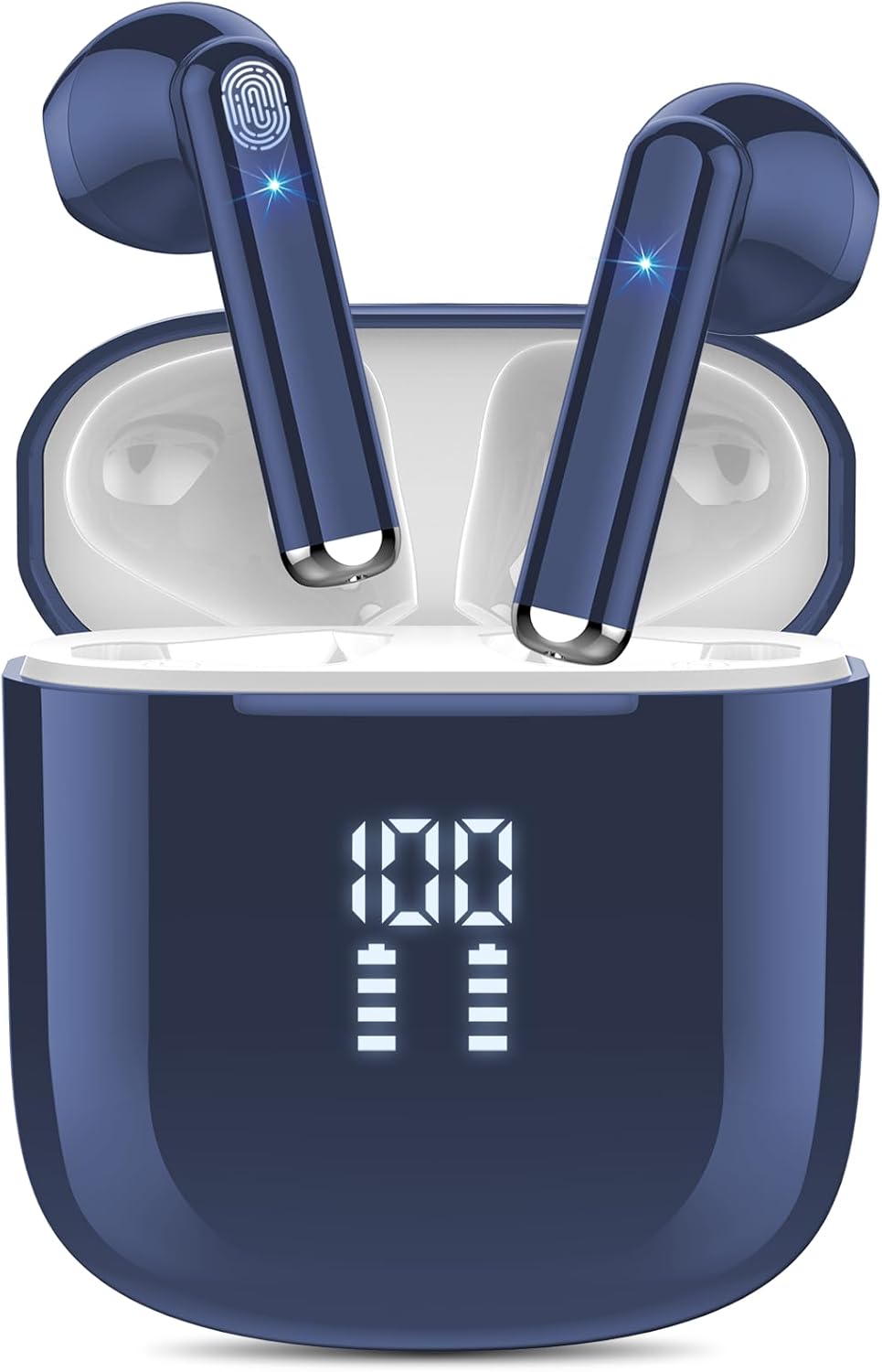 OYIB Wireless Earbuds, Bluetooth 5.3 Headphones with 4-Mics ENC Clear Call, Bluetooth Earbuds Touch Control 25Hour Stereo Sound with LED Power Display, Waterproof Earphones Sprot for Workout Deep Blue