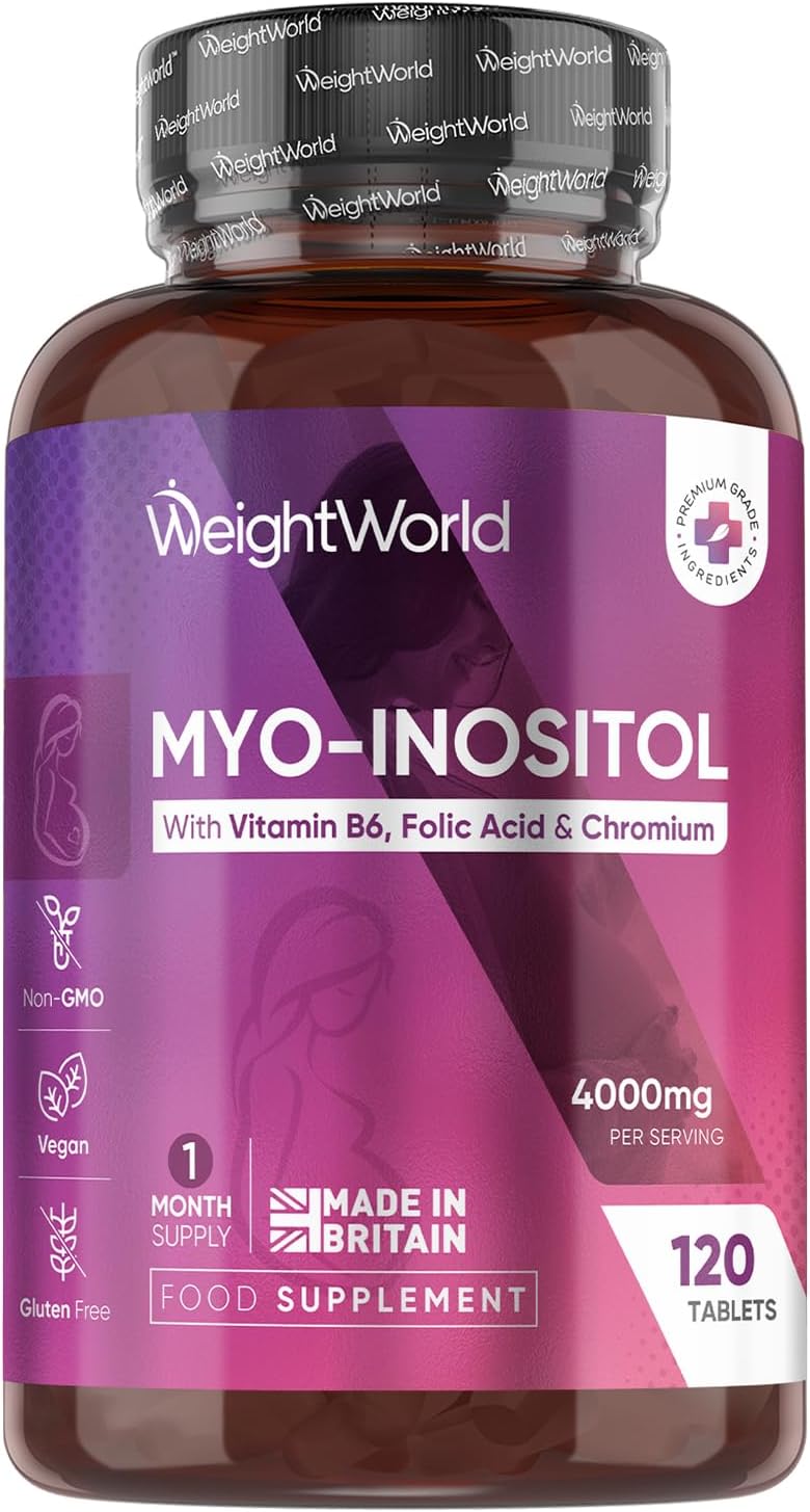 Inositol Tablets | 4000mg Myo-Inositol Supplements | with 1.5mg Vitamin B6, 200μg Vitamin B9 as Folic Acid & 100μg Chromium | 120 Vegan Tablets | Made in Britain | Non-GMO & Gluten Free
