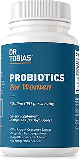 Dr. Tobias Probiotics for Women, 5 Billion CFUs Plus Prebiotics & Cranberry Extract for Urinary Tract Health for Women, Supports Digestive & Immune Health, 60 Capsules, 30 Servings