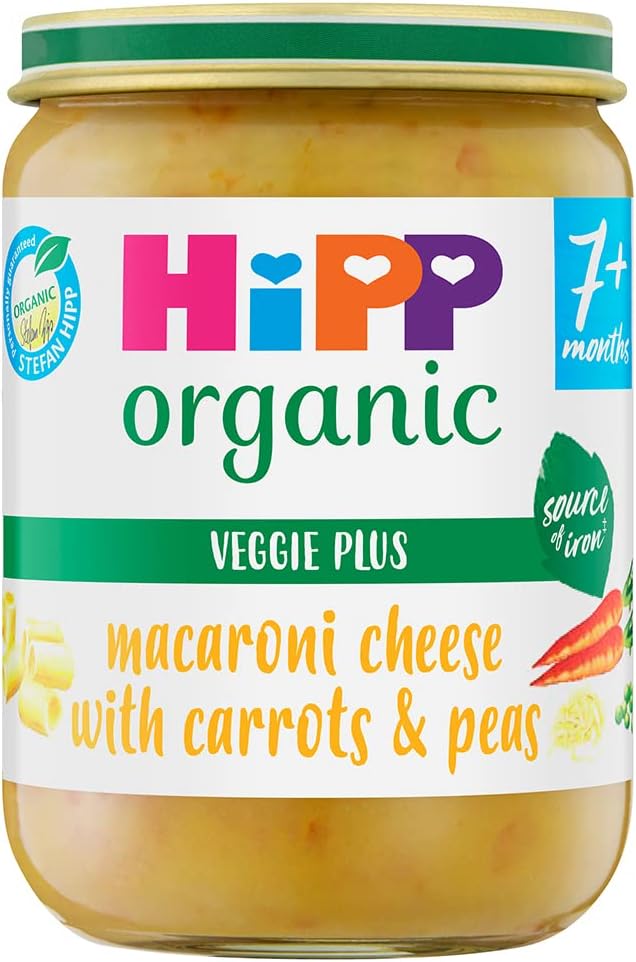 HiPP Organic Macaroni Cheese with Carrots & Peas Baby Food Jar 7+ Months 190g (Pack of 6)